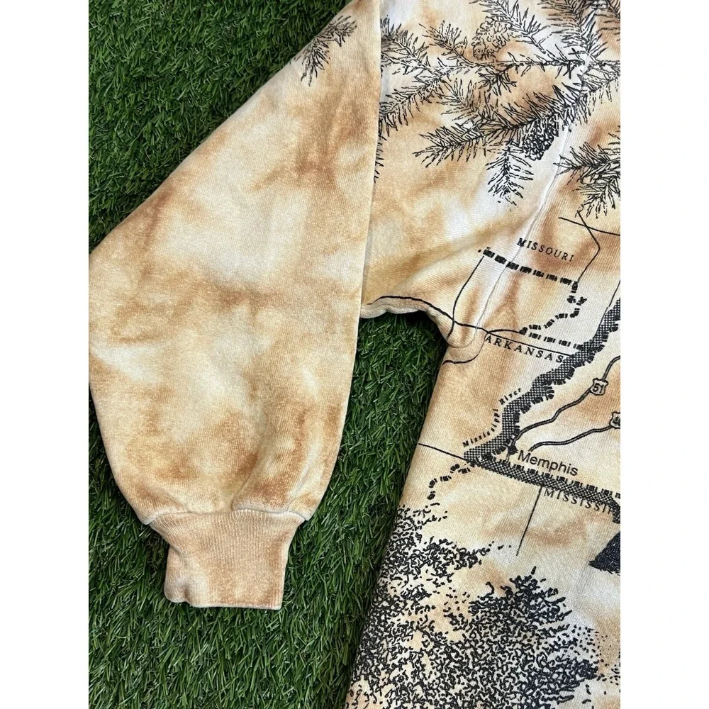 Vintage 90s Tennessee Crewneck Tie Dye All Over Print Map Elvis‎ 1992